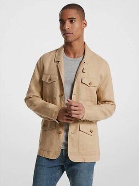 Michael Kors Linen Safari Jacket Mens M Khaki Utility Field Jacket NWT